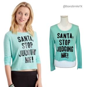 AEROPOSTALE  - Santa, Stop Judging Me! - Sequin Mint Green Cropped Top